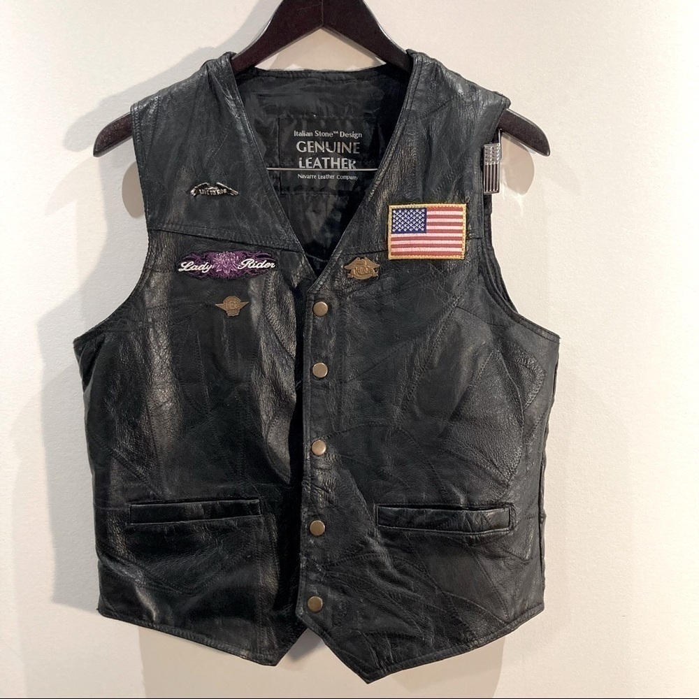 HARLEY DAVIDSON SZ L Rider Vest Leather Italian Stone Design w/ 3 Vest